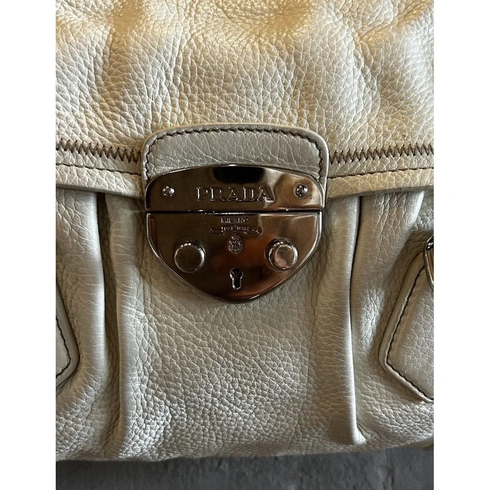 Prada  Leather Vitello Daino Push Lock Shoulder Bag Authentic - Picture 4 of 16